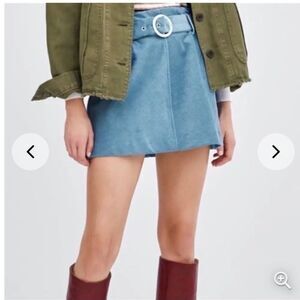 Zara TRF collection light blue Belted Corduroy Mini Skirt size M